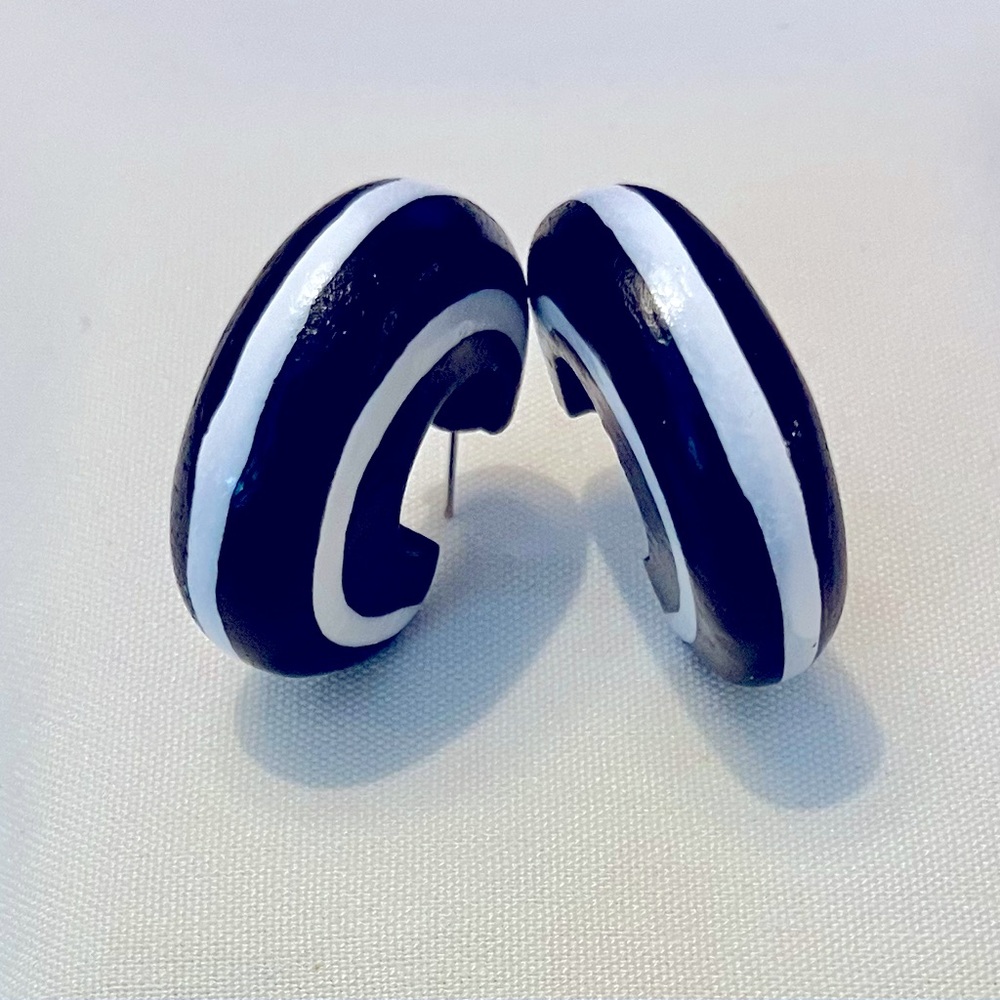 Black and White Wooden Hoop Earrings